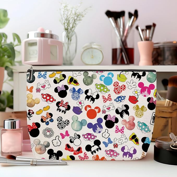 2PCS Cute Cartoon Mouse Print Makeup Bag Magic Cartoon Mouse Cosmetic Bag for Women Animal Lovers Gifts for Women Female Her Daughter Cousin Best Friend Bestie BFF Mothers Day Graduation Birthday