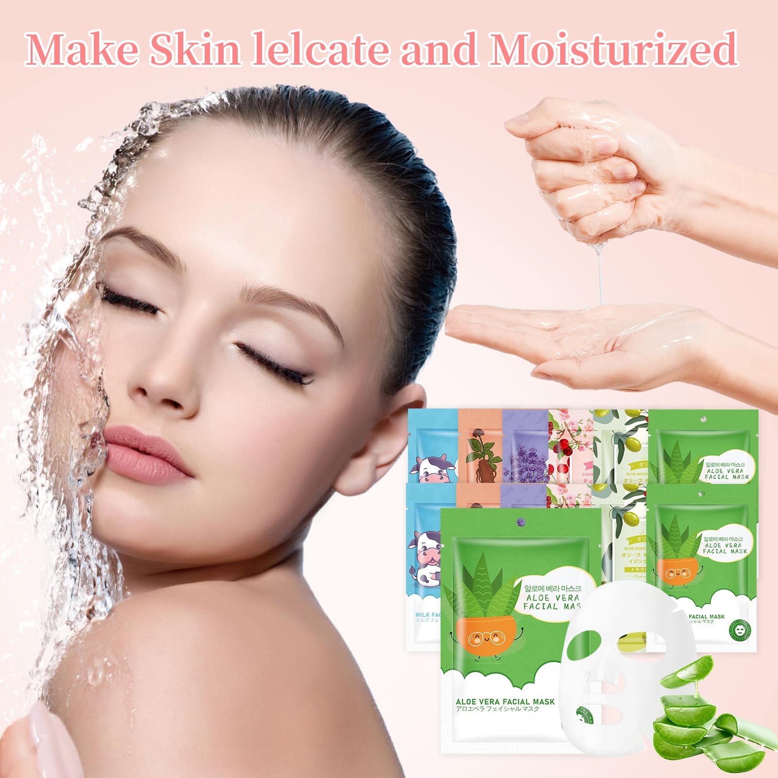 GUOYAOLIFU 24 Pack Sheet Face Masks Skincare for Women,Hydrating Face Masks Suitable for Dry Sensitive Skin,Bulk Facial Mask Gifts Set for Skin Care,Home Skincare Spa for All Skin Types