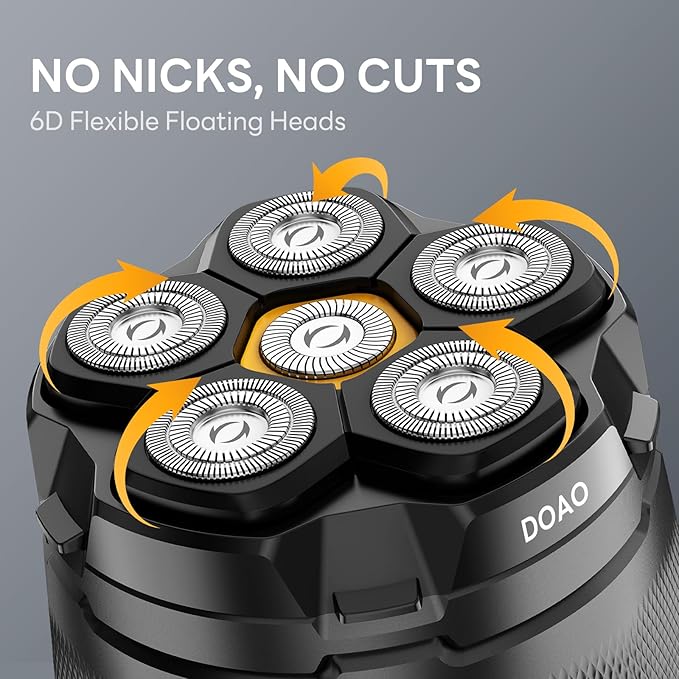 DOAO Head Shavers for Bald Men, 6D Magnetic Floating Blades, Smooth Shave in 3 Minutes, USB-C Rechargeable, 180min Runtime, Wet & Dry, Easy Clean, Anti-Slip Design(A6-Plus)