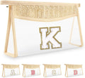 UIXIZQ Personalized Initial Letter Bag Boho Straw Clear Makeup Bag,Small Cute Chenille Varsity Letter Pouch With Zipper,Beach Travel Toiletry,Portable Monogrammed Cosmetic Bag for Women Girls,K