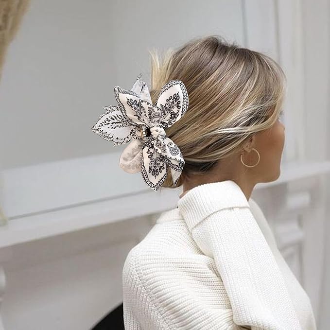 Hadutrek Bow Claw Clips Bow Hair Clips White 3PCS Big Hair Bows for Women Butterfly Styling Large Hair Clips for Thick Hair for Girls Hair Accessories for Teen
