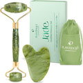 PLANTIFIQUE Jade Roller & Gua Sha Facial Tool Set, Certified Face Massager