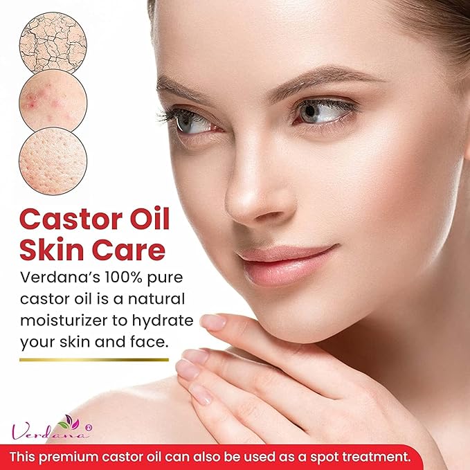 Verdana Organic Castor Oil, Cold Pressed & Hexane Free – For Hair & Scalp Care, Eyelashes, Eyebrows & Skin Moisturizing – USDA Certified, Pure & Natural – 16 fl oz