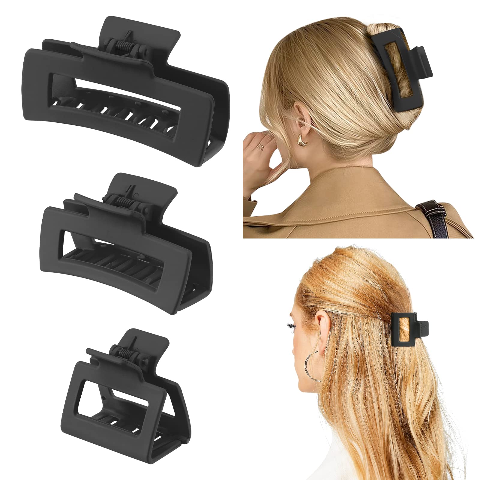 Shinowa 3 Pack Hair Claw Clips, Square Claw Hair Clips for Women Girls