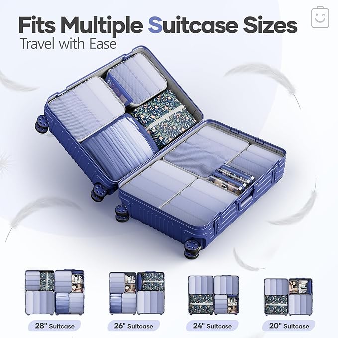 Veken 11 Set Compression Seting Cubes Garment Bags for Travel Essentials,Compressible Expandable Luggage Organizer Bags for Clothing,Space Saver Bags with Over 99 pcs of Mesh Holes(Dark Blue Floral)