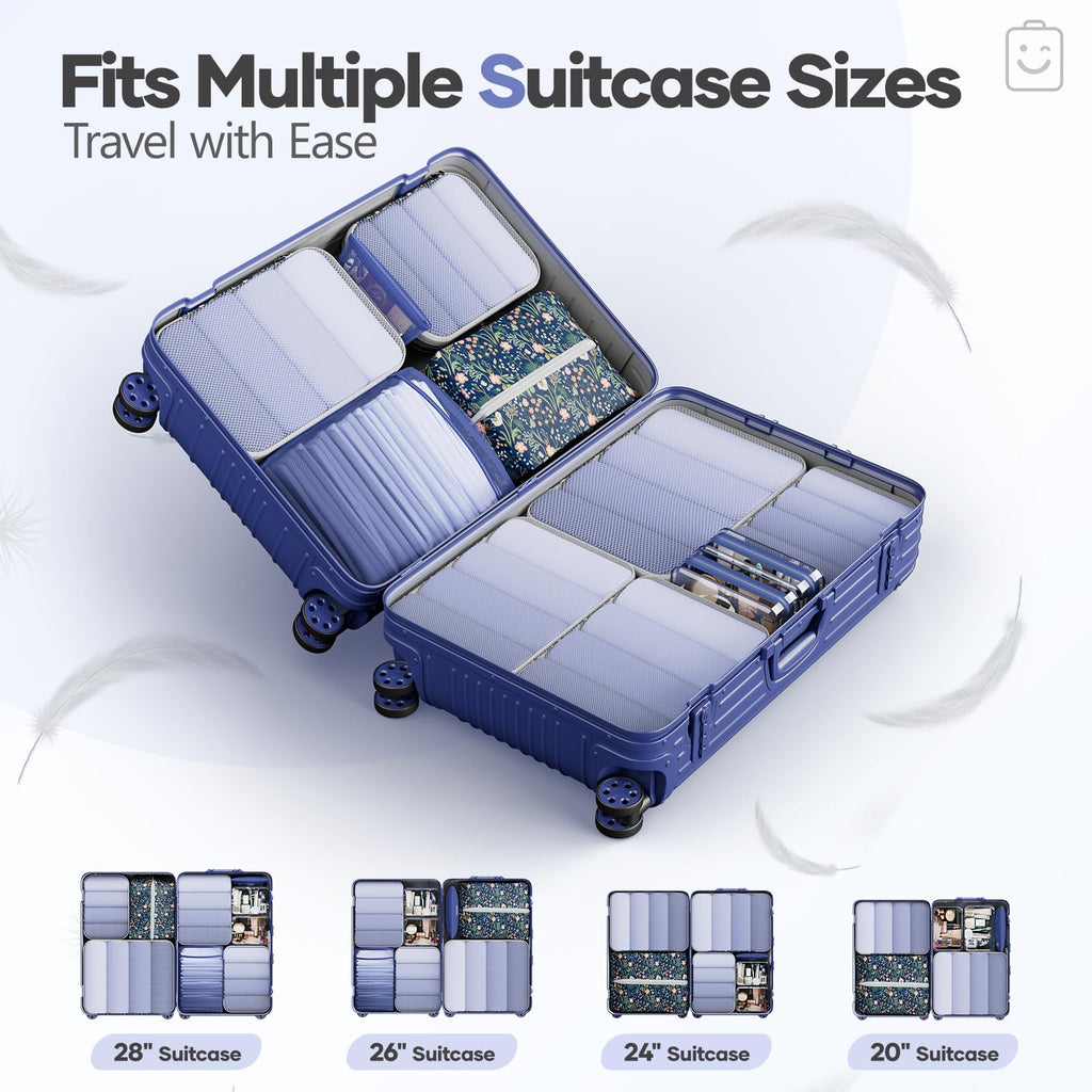 Veken 11 Set Compression Seting Cubes Garment Bags for Travel Essentials,Compressible Expandable Luggage Organizer Bags for Clothing,Space Saver Bags with Over 99 pcs of Mesh Holes(Dark Blue Floral)