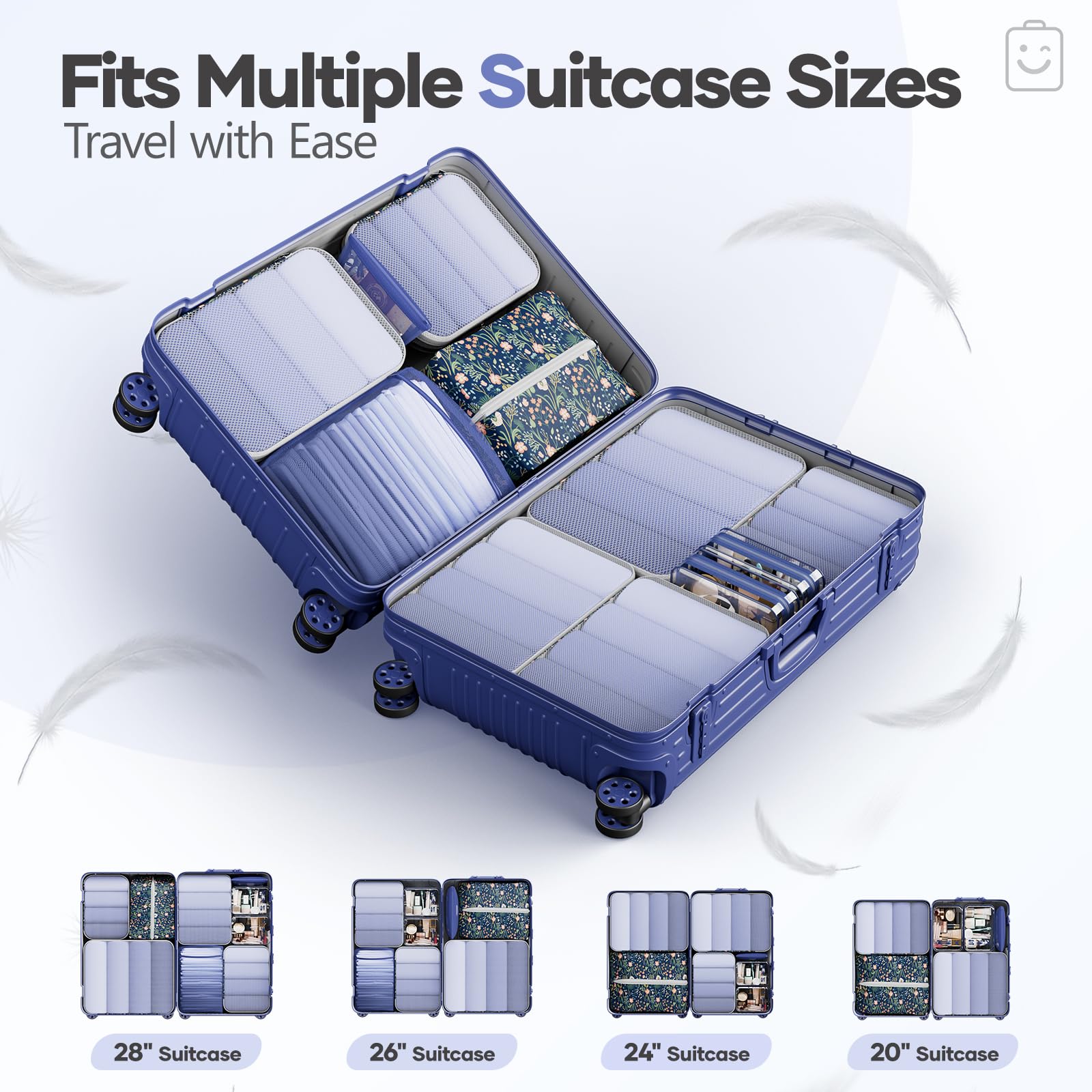 Veken 11 Set Compression Seting Cubes Garment Bags for Travel Essentials,Compressible Expandable Luggage Organizer Bags for Clothing,Space Saver Bags with Over 99 pcs of Mesh Holes(Dark Blue Floral)