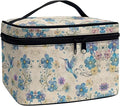 Drydeepin Blue Hummingbird Floral Pattern Travel Makeup Bags for Women Portable Tote Cosmetic Case with Carry Handle Toiletry Accessories Storage Organizer Bags