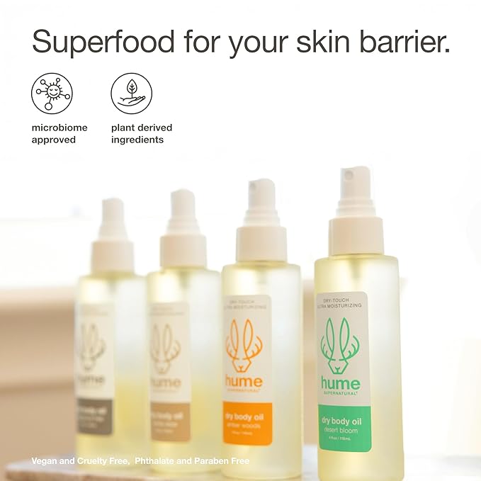 HUME SUPERNATURAL Dry Body Oil Spray - Non-Toxic Moisturizing Mist for Dehydrated or Sensitive Skin, After Shower Body Oils for Women Men, Nourishing Prickly Pear, Apricot, Fast Absorbing Plant-Based