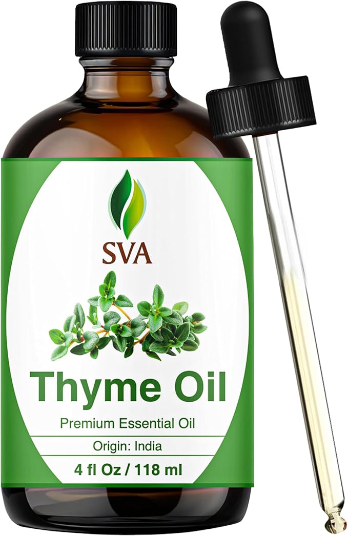 SVA Thyme Essential Oil 4 Fl Oz – for Diffuser, Skin & Hair Care – Ideal for Massage & DIY Blends – with Dropper