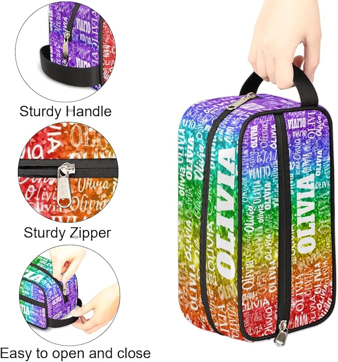 Personalized Name Toiletry Large Cosmetic Bag Red Green Purple Sequins