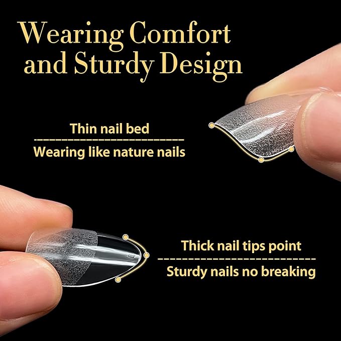 UNA GELLA Medium Almond Nail Tips, 312pcs Gel Nail Tips Almond Shape Pre Etched Full Cover Clear Fake Acrylic Pointed Press On Nails No C Curve for Nails Extension Art DIY Salon 12 Sizes