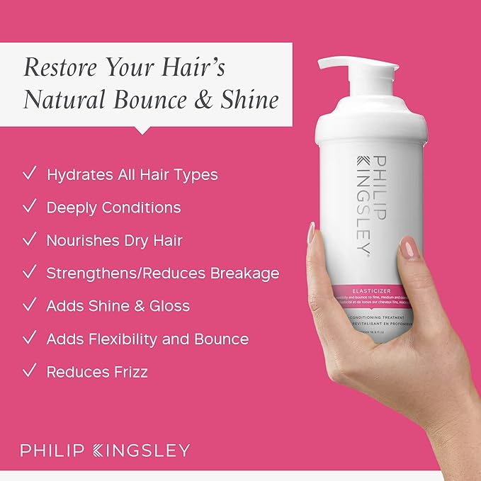 PHILIP KINGSLEY Elasticizer Deep-Conditioning Hair Mask Repair Treatment for Dry Damaged Colored Bleached All Hair Types Deeply Conditions Adds Bounce and Shine, 16.9 oz