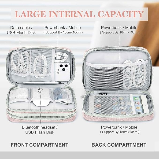 FYY Electronic Organizer, Travel Tech Pouch Bag, Large, Light Pink