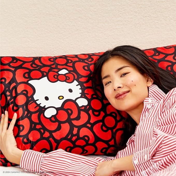 Kitsch x Hello Kitty Satin Pillowcase - Size 19x26, Sea of Bows