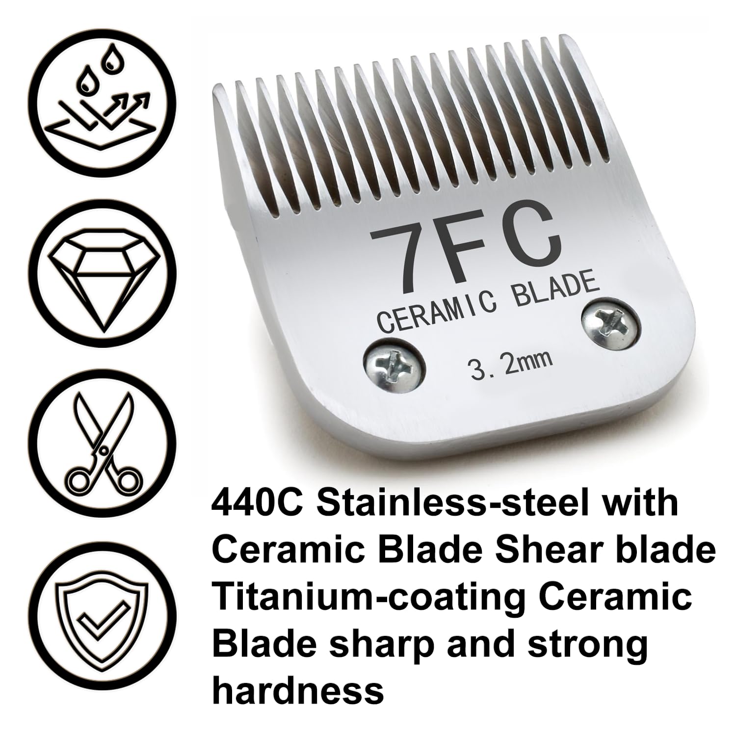Docal 7FC Silver Detachable Clipper Ceramic Blades, Dog Grooming Clipper Replacement Blades Compatible with Dog Clippers, KM Series Clippers, Most A5, Size-7FC, 1/8-Inch Cut Length (3.2mm)