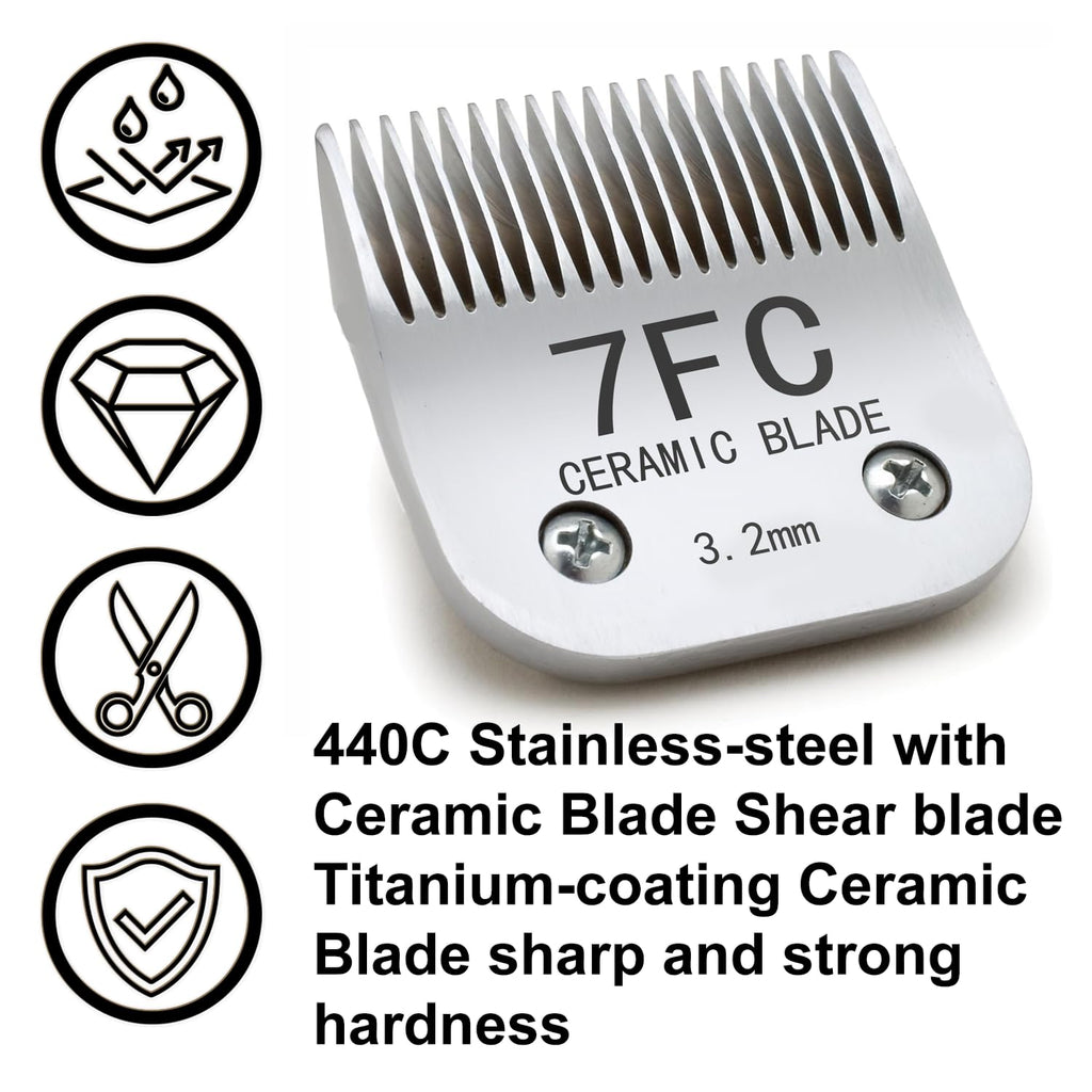 Docal 7FC Silver Detachable Clipper Ceramic Blades, Dog Grooming Clipper Replacement Blades Compatible with Dog Clippers, KM Series Clippers, Most A5, Size-7FC, 1/8-Inch Cut Length (3.2mm)