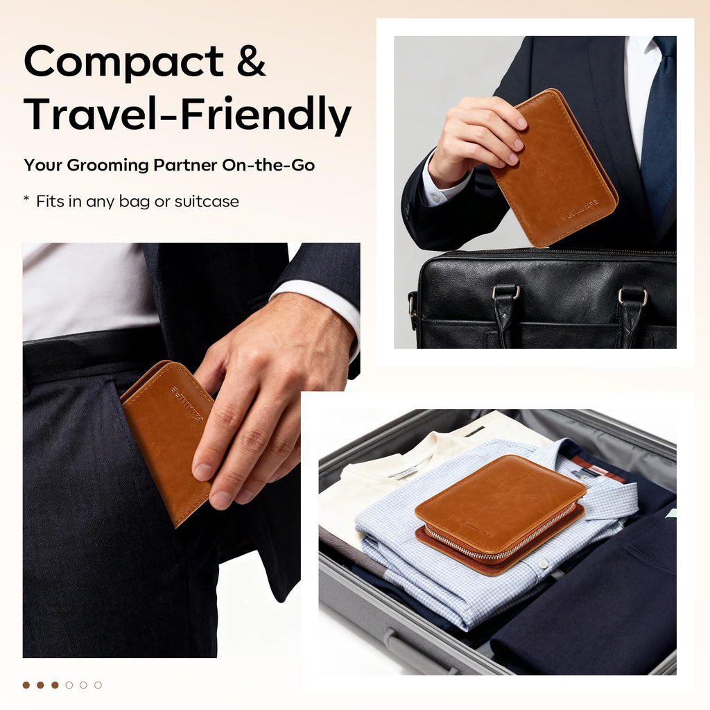 FAMILIFE Manicure Set, Nail Clippers Pedicure Tool, 8 pcs Stainless Steel Manicure Kit Professional Grooming Tool, Nail Kit with Portable Brown Leather Travel Case Luxury Gifts for Men Women