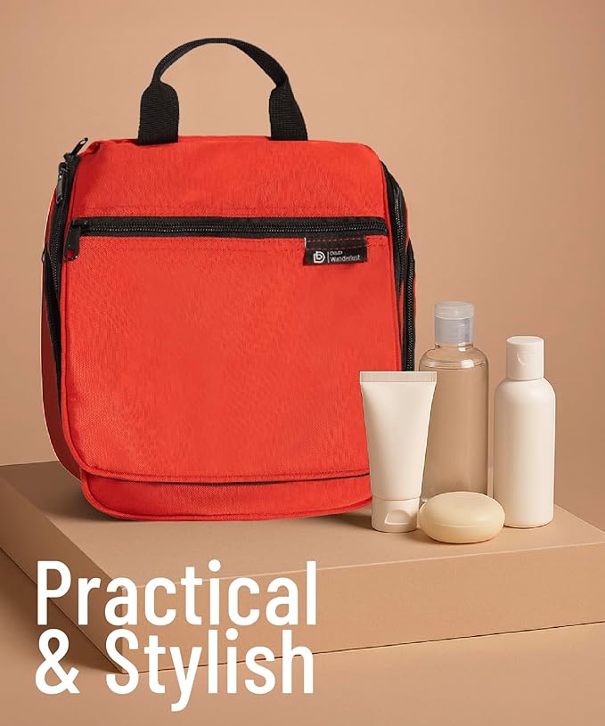 DD D&D Wanderlust D&D Hanging Travel Toiletry Bag for Men and Women – Cosmetics, Makeup and Toiletries Organizer Kit with 10 Compartments, Red, Medium