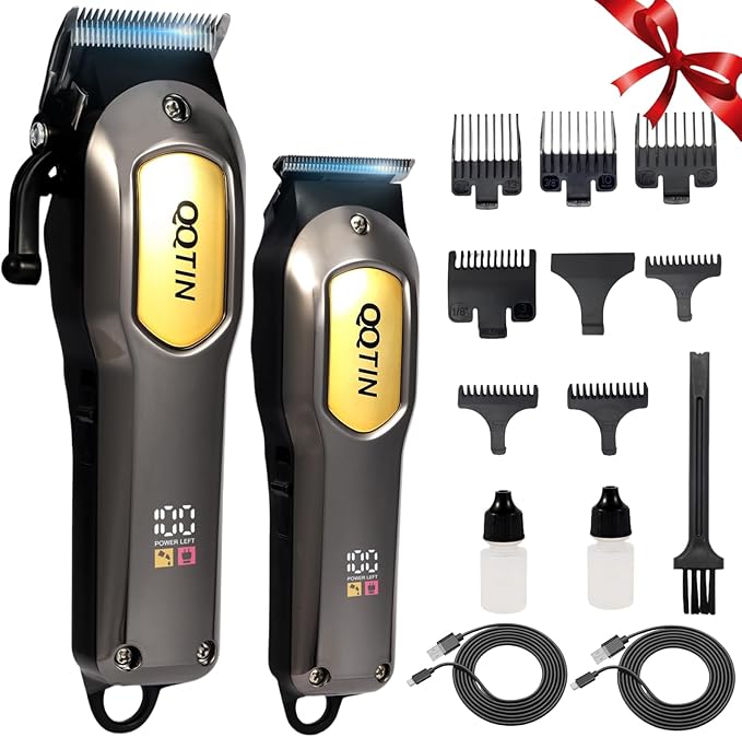 QQTIN Hair Clippers for Men, Cordless & Corded Professional Clippers Set, 7500RPM Rechargeable Hair Cutting Kit with Precision Blades & Guide Combs, Ideal for Barbers & Home Use (Silver)