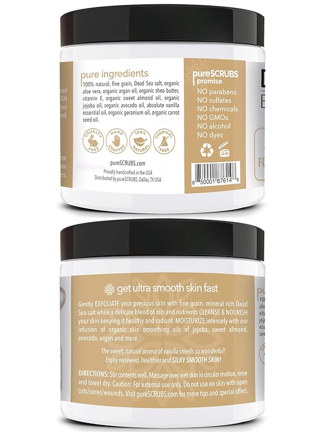 pureSCRUBS Premium Vanilla Body Scrub Set, Exfoliating Dead Sea Salt Scrub
