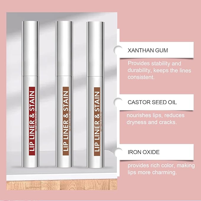 Skynest 3Pcs Lip Liner, Matte Liquid Lipstick Nude Lip Gloss Waterproof Lip Tint Stain Non-stick Cup Peel Off Lipstick Lip Makeup for Women (Coffee & Cocoa & Rose)