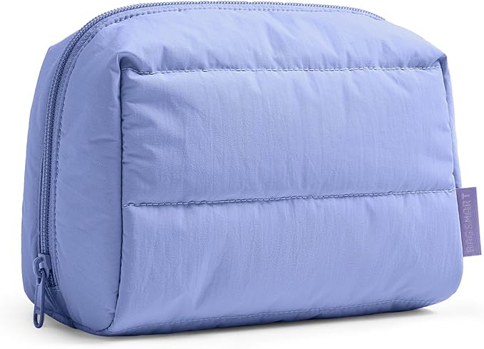 BAGSMART Puffy Makeup Bag, Wide Opening Cosmetic Organizer, Soft Water-Resistant Travel Toiletry Pouch for Women for Purse, Compact & Spacious