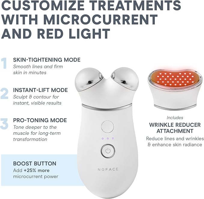 NUFACE Trinity+ Facial Massager + LED Red Light Therapy - Wrinkle Reducer, Skin Tightening & Lifting for Face & Neck, FDA-Cleared - Enhances Radiance, Reduces Fine Lines - Microcurrent Facial Device