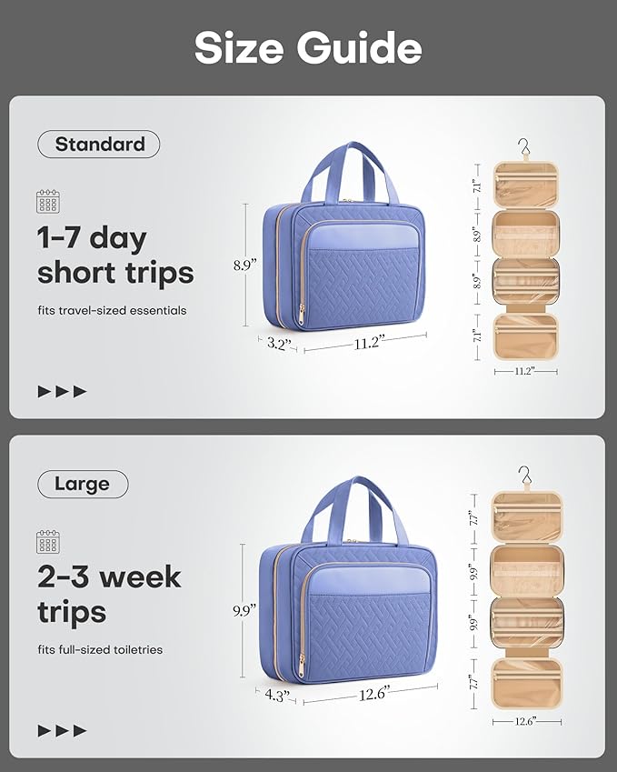 HOTOR Hanging Travel Toiletry Bag Women Men, Aegean-Blue, Large