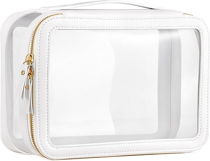 Vorey Large Clear Makeup Bag for Women, Portable Travel Makeup Bag Organizer Waterproof Toiletry Bag Cute Makeup Bags Cosmetic Bag Makeup Pouch, White
