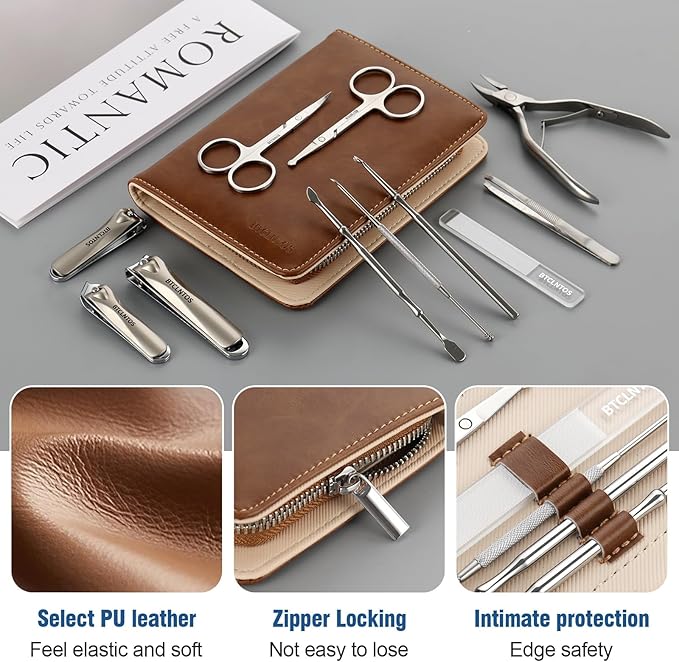 Duo La Me Stainless Steel Nail Clippers Toenail ingrown Clipper Set 15in 1 Pedicure Personal Care Tool Thick toenail Nail File Foot File Cuticle Remover-Heel Scraper and Foot Scrub Cuticle Remover