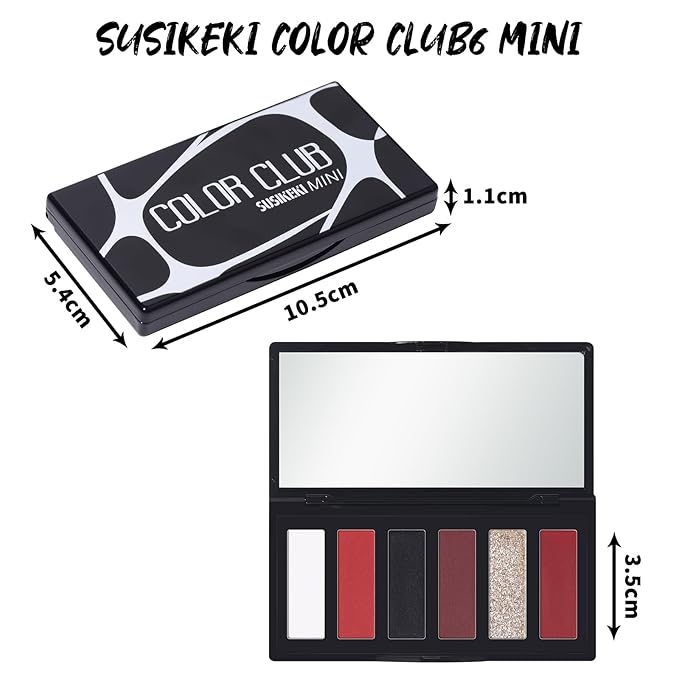 SUSIKEKI Red Eyeshadow Palette with Mirror Sliver Red Black Tones Matte Shimmer 6 Colors Mini Eye Shadow Pallet Travel Size Highly Pigmented for Joker Vampire Clown Goth Halloween Christmas Makeup