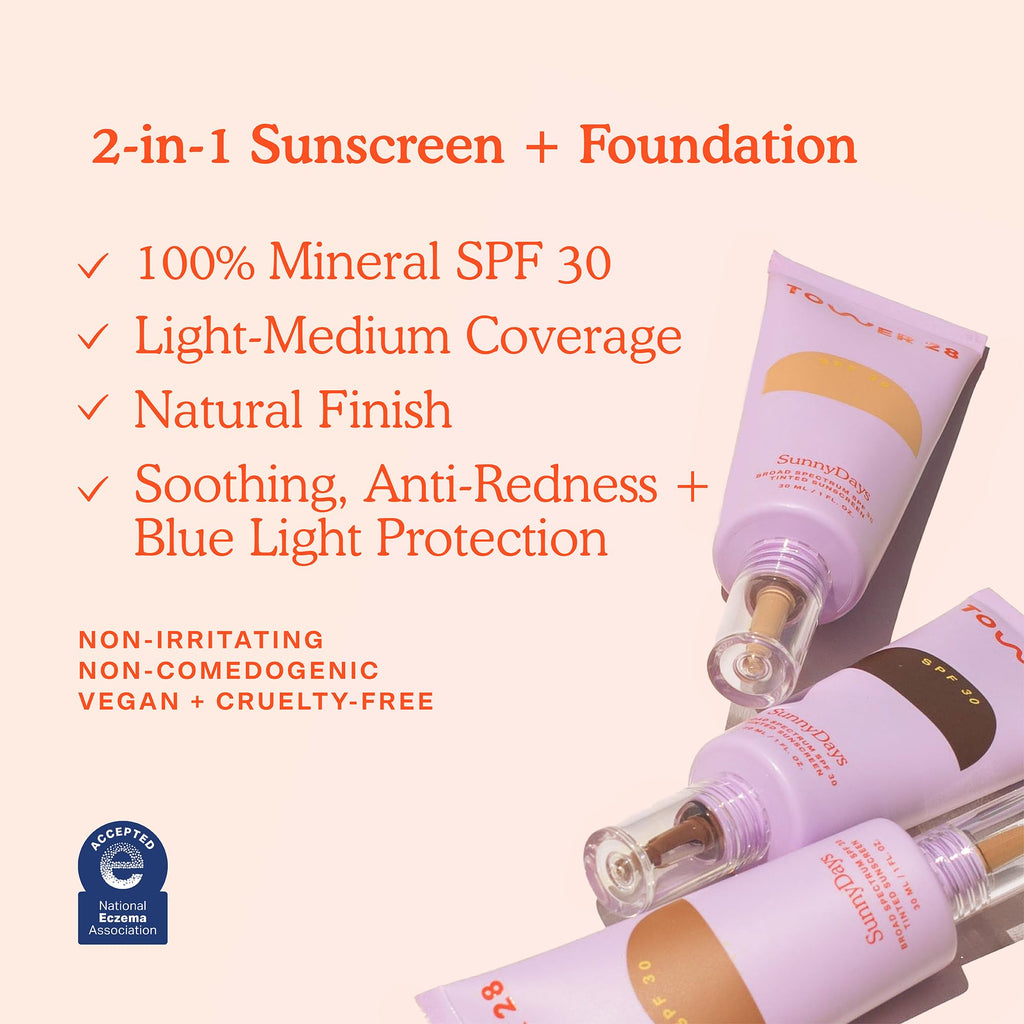 Tower 28 SunnyDays SPF 30 Tinted Sunscreen Foundation, Shade 18 (1 oz)