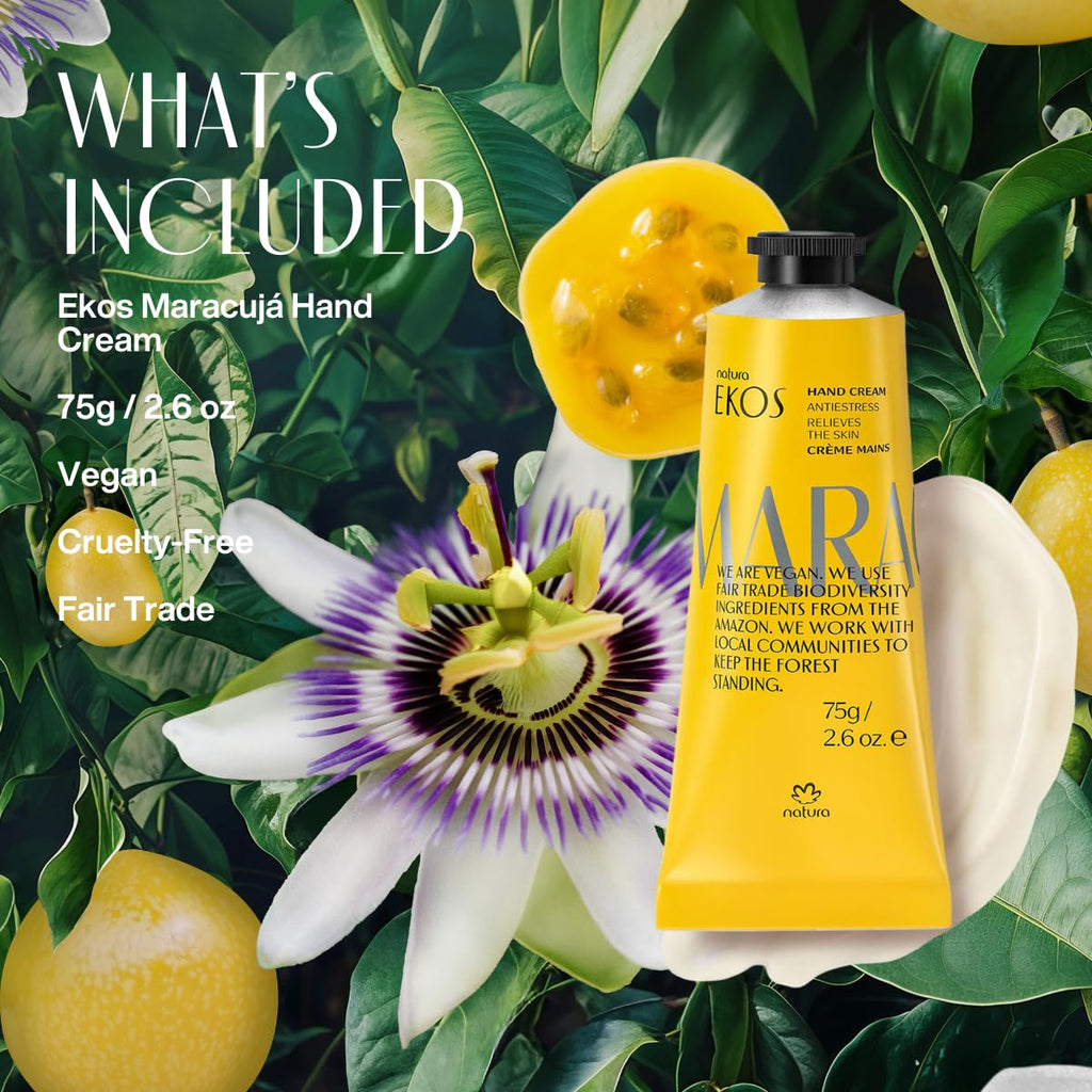 natura - Passion Fruit Hand Cream - Calming Balm - Fast Absorption - 24-Hour Deep Hydration Skin Moisturizer - Vegan Skin Care - Brazilian Beauty Secrets - Self Care & Body Care - 2.6oz (75g)