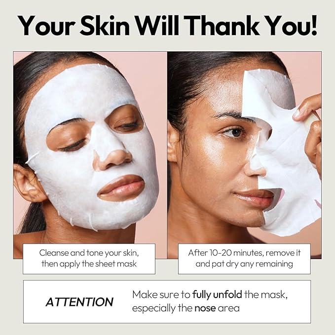 LAPCOS K Beauty Pearl Sheet Mask - Revitalizing & Refining Face Masks with Rice Ferment - Refines Uneven Texture & Dark Spots - Breathable Eucalyptus-derived Tencel Sheet Korean Skin Care (Pack of 10)