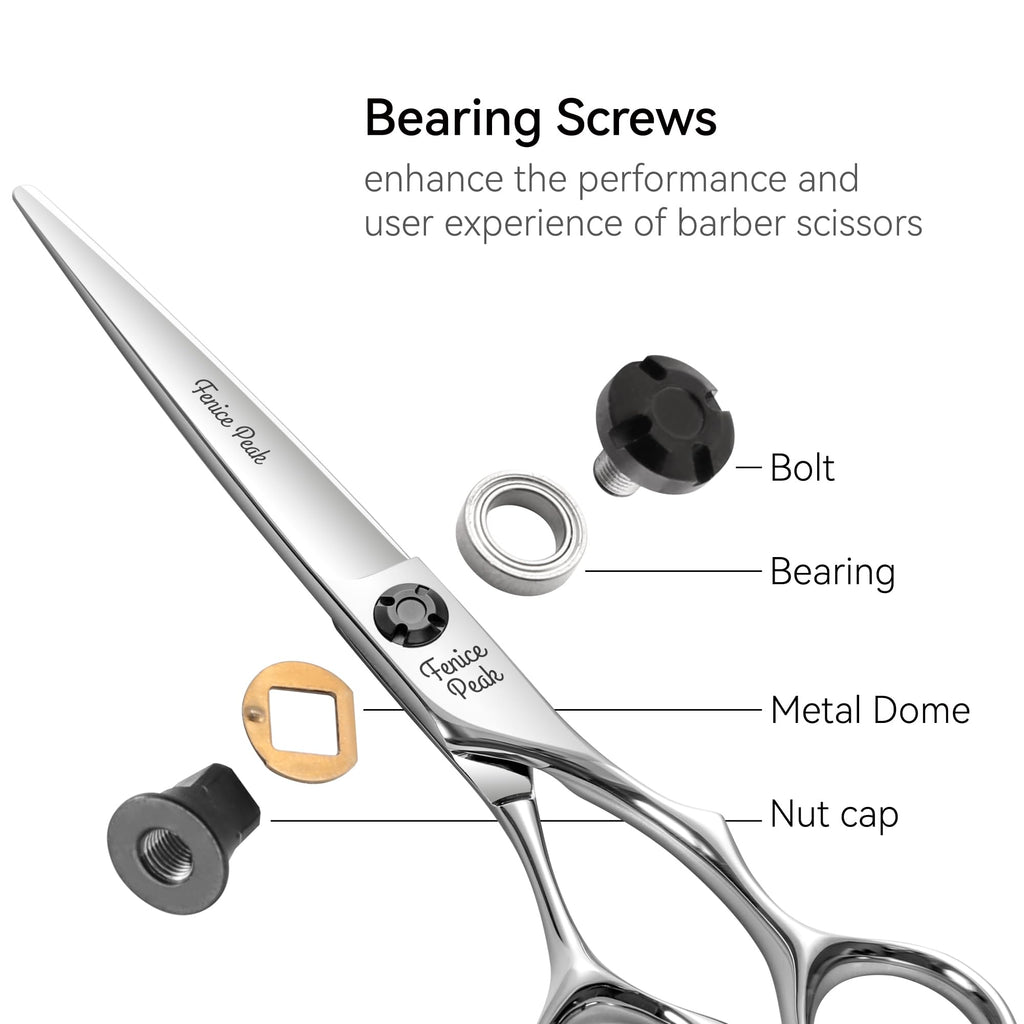 Fenice Peak CNC Professional Hair Cutting Scissors 6.0 Inch Sharp Convex Blade Barber Shears Made of VG10 Japanese Stainless Steel with Adjustment Screw for Salon Hairdressing and Home User