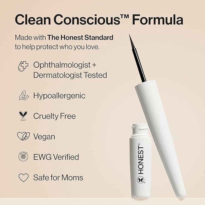 Honest Beauty Liquid Eyeliner, Hypoallergenic, Vegan, Black, 0.58 fl oz