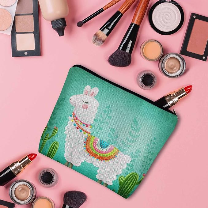 Kalygon Makeup Bag Llama Makeup Bags For Purse Pouch, Funny Llama Alpaca Cactus Floral Green Travel Toiletry Bag Cosmetic Bag Makeup Bags Flax Makeup Organizer Bag Pencil Pouch For Man Woman