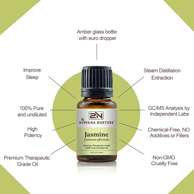 Nirvana Nurture Jasmine Essential Oil, 100% Pure Undiluted, Aromatherapy Oil for Diffuser, Hair & Skin Care