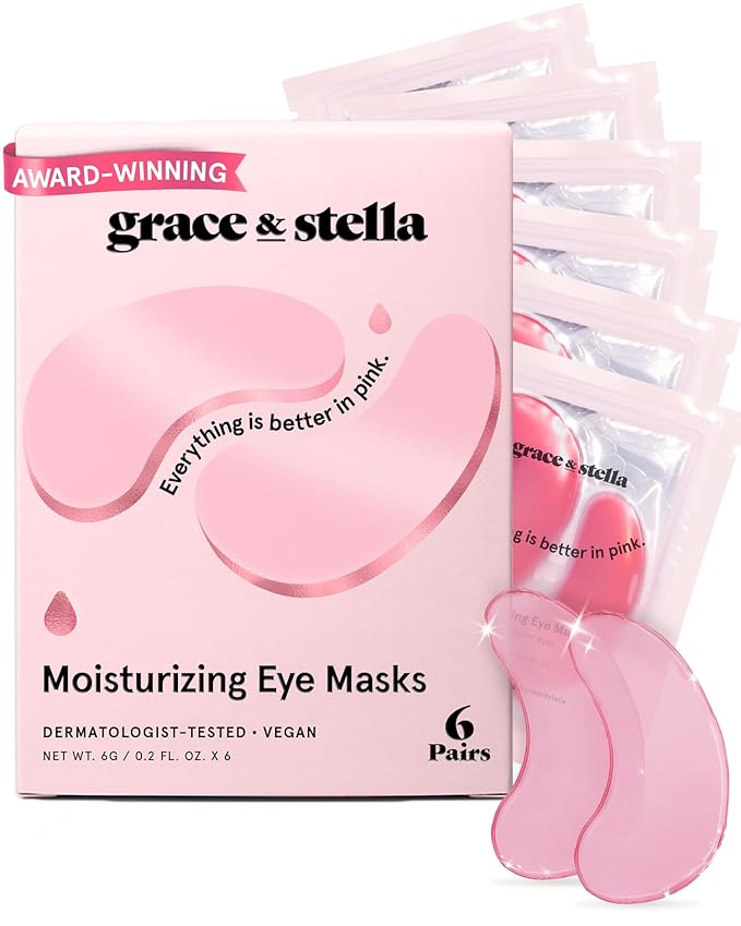 grace & stella Award Winning Under Eye Mask - Reduce Dark Circles, Puffy Eyes, Undereye Bags, Wrinkles - Gel Under Eye Patches - Small Birthday Gifts - Vegan Cruelty-Free (Pink, 6 Pairs)