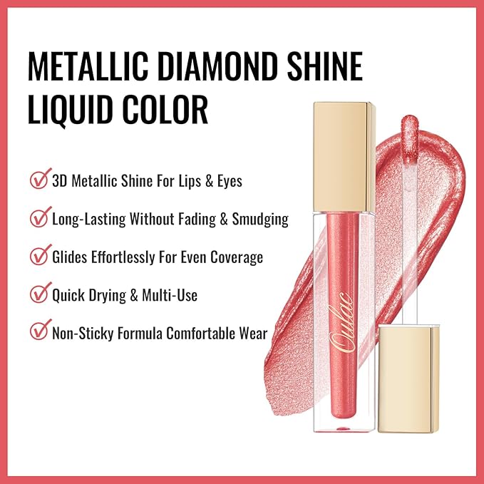 Oulac Orange Red Lipstick for Women, Metallic Lip Gloss Shimmer, Long Lasting Waterproof, Oil-Based Formula, High Impact Lip Color, Transferproof, Vegan & Cruelty-Free MD05