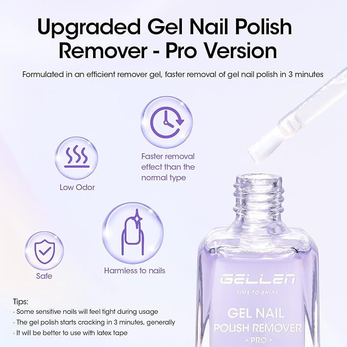 GELLEN Gel Nail Polish Remover, Gel Remover for Nails Quickly in 2-5 Minutes, Easy Use No Need to Soak or Wrap, Professional Nail Gel Remover Kit, Gel Polish Remover Pro