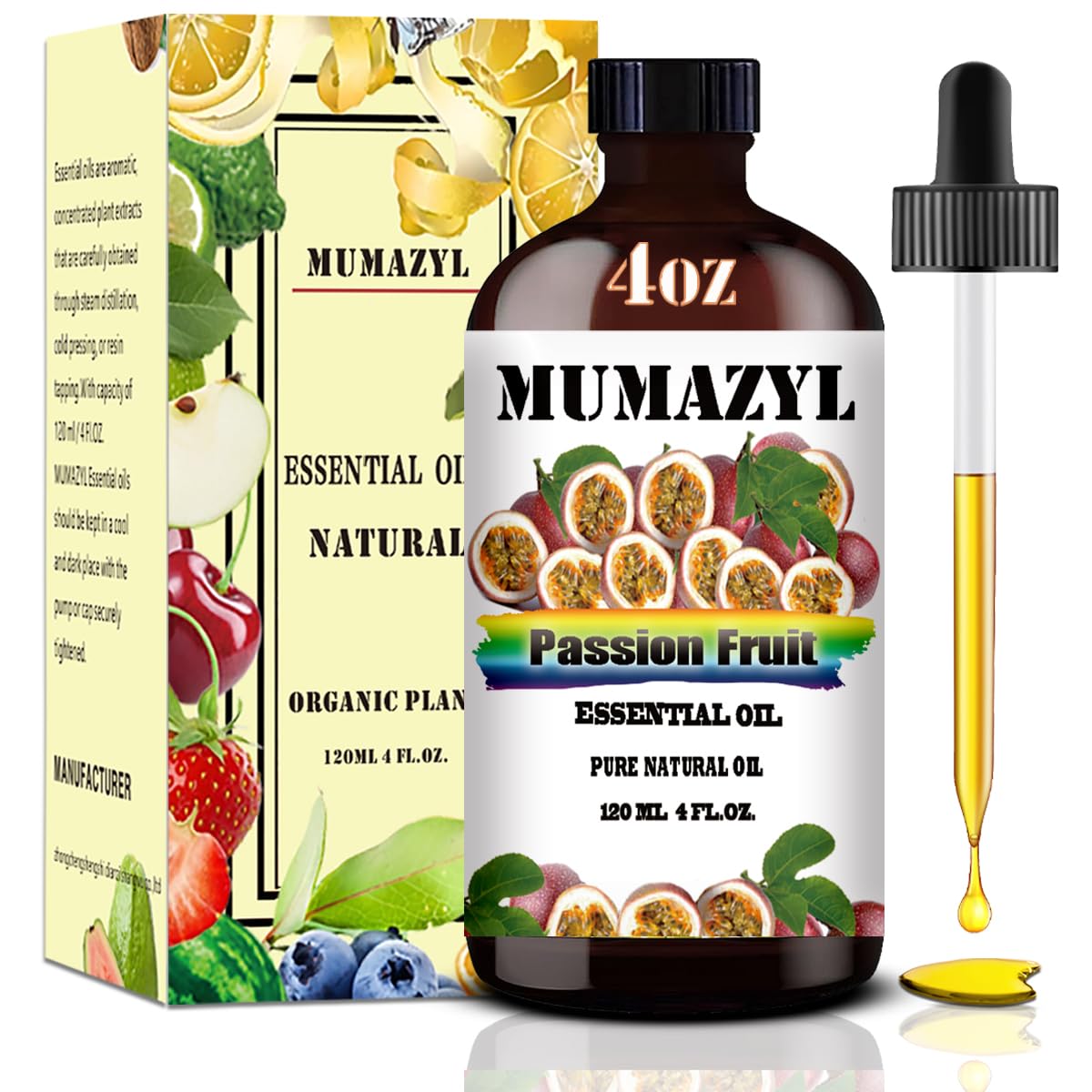 Passion Fruit Essential Oil, Passion Fruit Oil 4 Fl Oz 120ML for Diffuser Humidifier Yoga Cleaning DIY Candle Soap Making MUMAZYL Essential Oils