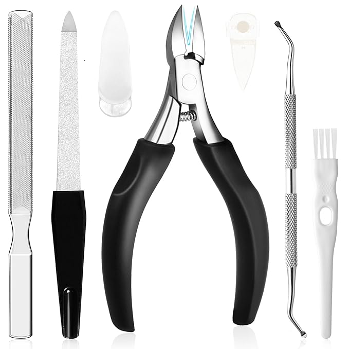 Pingispower Ingrown Toenail Clippers Set, 6PCS Professional Toe Nail Clippers with Nail File & Toenail Lifter for Seniors & Thick Toenails, Long Handle Pedicure Tools Kit for Men Gifts