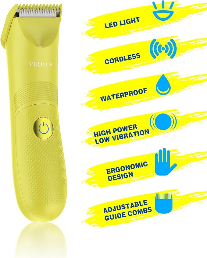 Unisex Hair Trimmer with Adjustable Guards, Cordless Electric Razor, Yellow