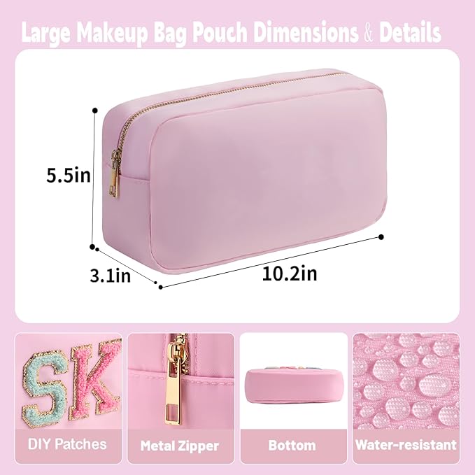 YogoRun Toiletry Bag for Travelling Women Pink Makeup Bag Organizer Water-resistant Nylon Cosmetic Bag Pouch with Four Pockets L, Light Pink