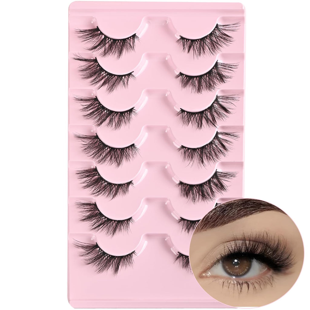 FARRED Half Lashes Cat Eye Lash Wispy Fake Eyelashes Short 7 Pairs Natural Strip Lash Fluffy Mink Fox Eye Lashes Pack Small Full Pestañas (A13 | 5-14MM)