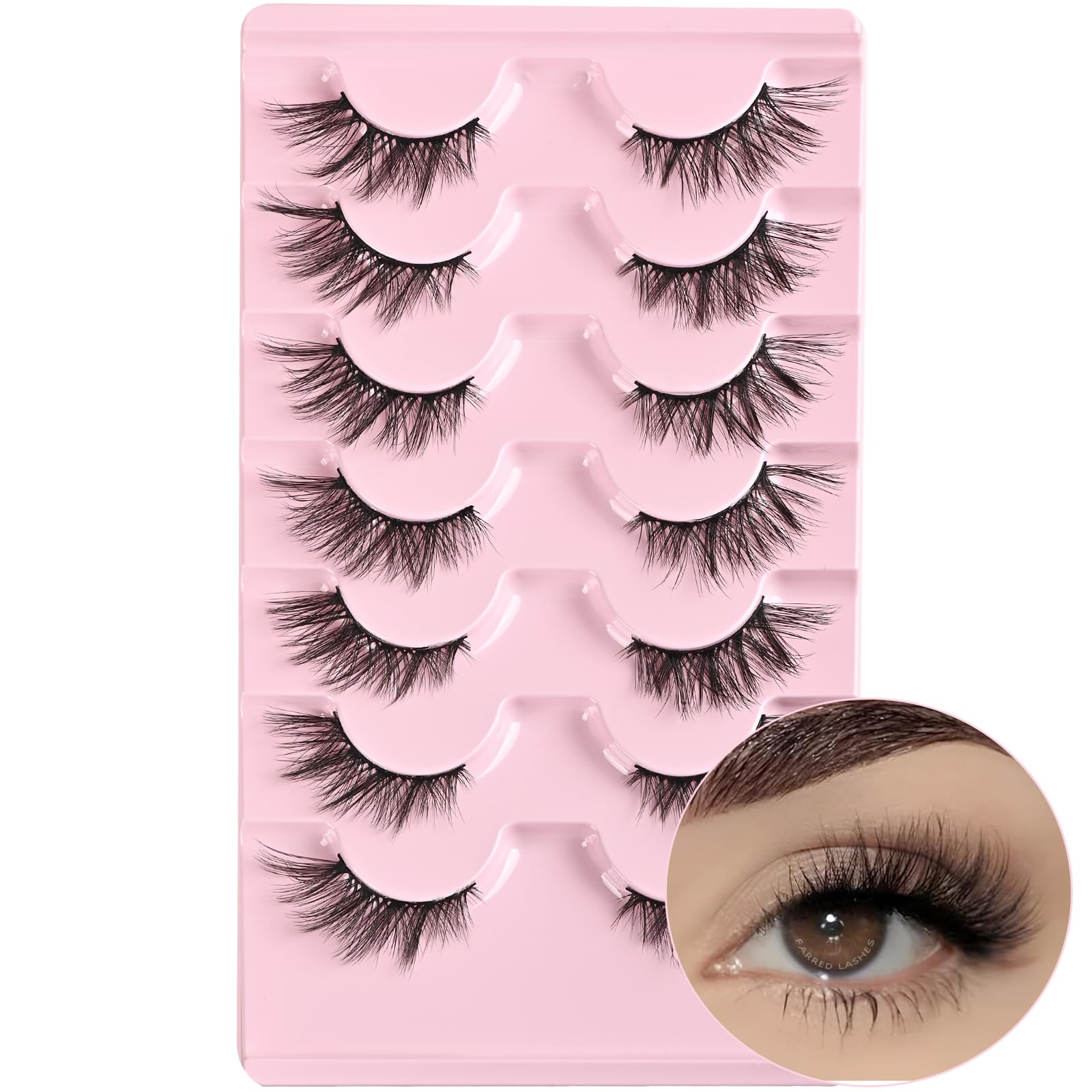 FARRED Half Lashes Cat Eye Lash Wispy Fake Eyelashes Short 7 Pairs Natural Strip Lash Fluffy Mink Fox Eye Lashes Pack Small Full Pestañas (A13 | 5-14MM)