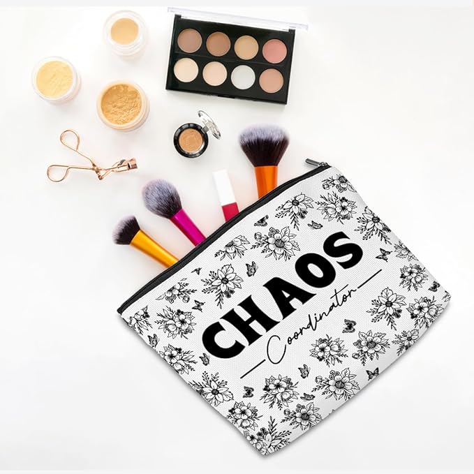Chaos Coordinator Makeup Bag Chaos Coordinator Gifts for Women Thank You Gifts Cosmetic Bag Floral Zipper Pouch Appreciation Gifts for Her Coworkers Boss Lady Mentor Coaches Christmas Birthday Gifts