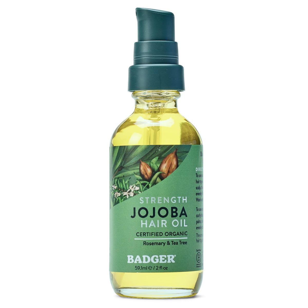 Badger Organic Castor Hair Oil, Red Clover & Peppermint, 2 fl oz